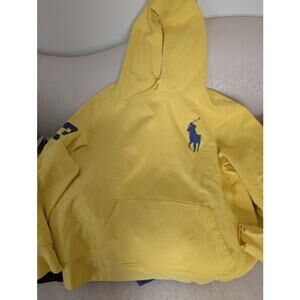 Polo Ralph Lauren Big Pony Hoodie Mens XL Yellow Blue Pullover Sweatshirt 3